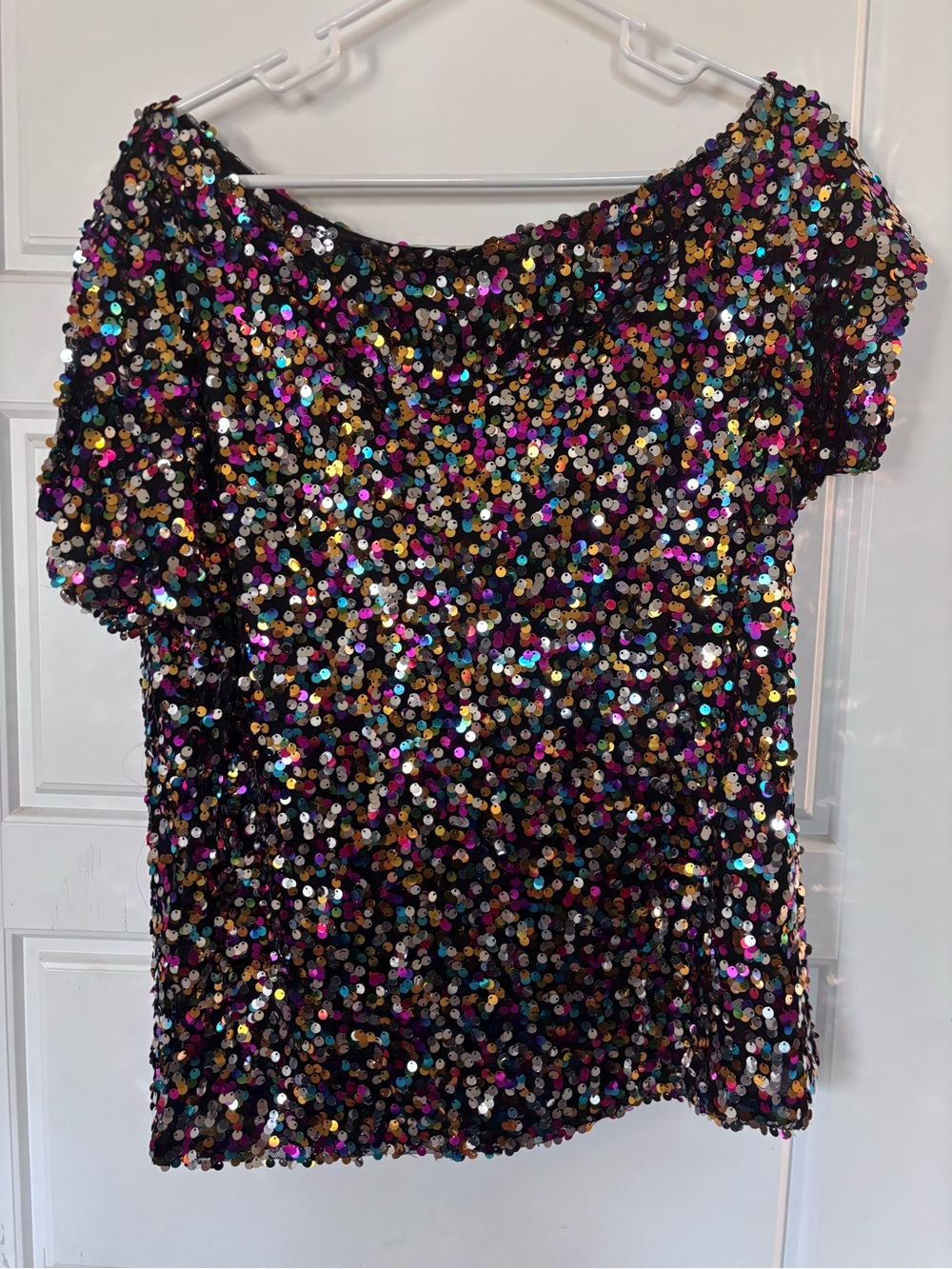 Multicolor Sequin Short Sleeve or Off Shoulder Top